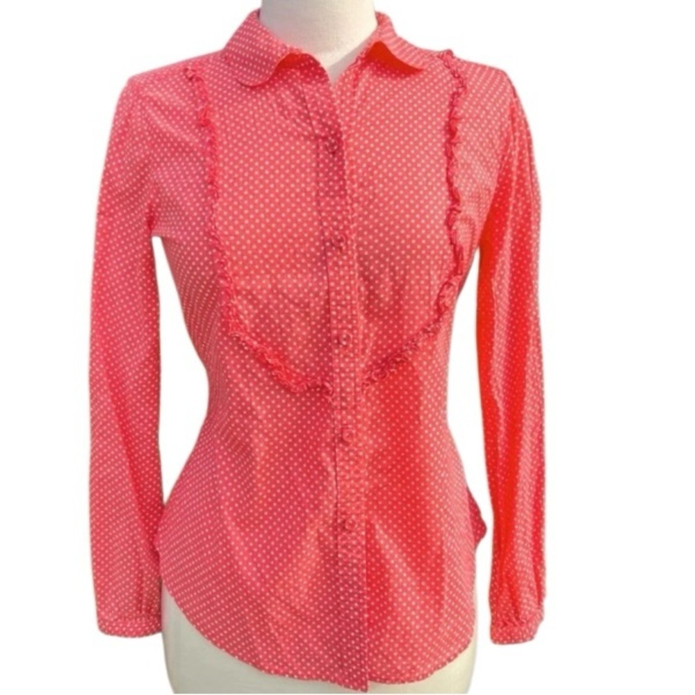 Liz Claiborne women’s button-down color coral base with white polkadot